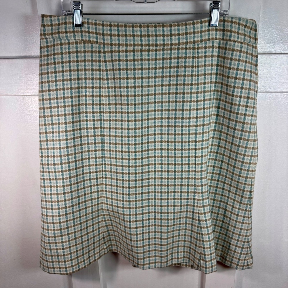 HM Womens Plaid Pencil Skirt Teal Blue Tan Check Lined Size 16 Kneelength flare